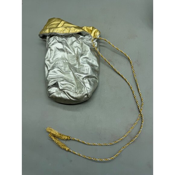 set of 2 Vintage Gold & Silver Drawstring Bag With Tassels 14x7" READ - Picture 5 of 8